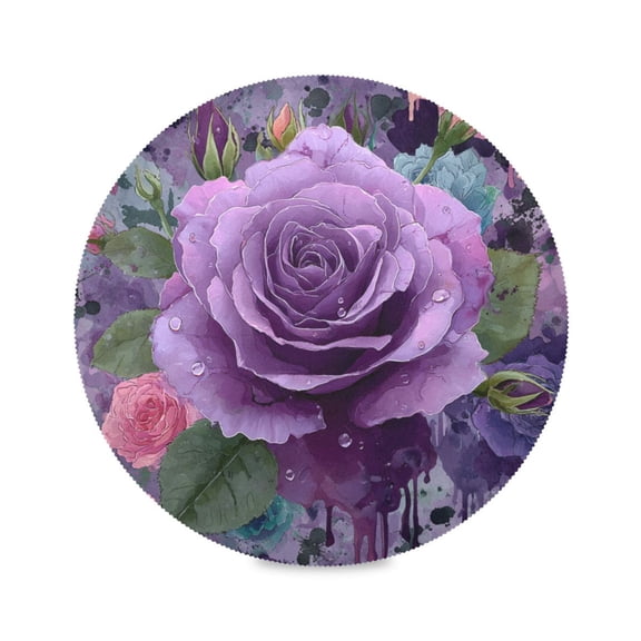 Round Placemats Set of 1 Heat Resistant Washable Kitchen Table Decorations 15.4in Purple Rose Gradient Painting