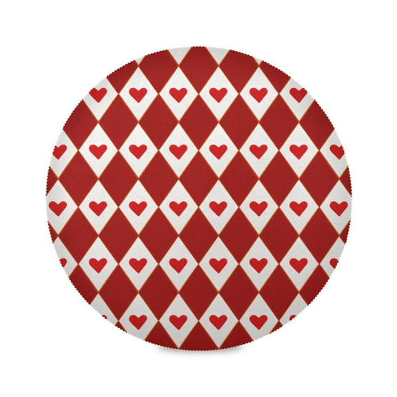 Round Placemats Set of 1 Heat Resistant Washable Kitchen Table Decorations 15.4in Red Hearts and Diamonds