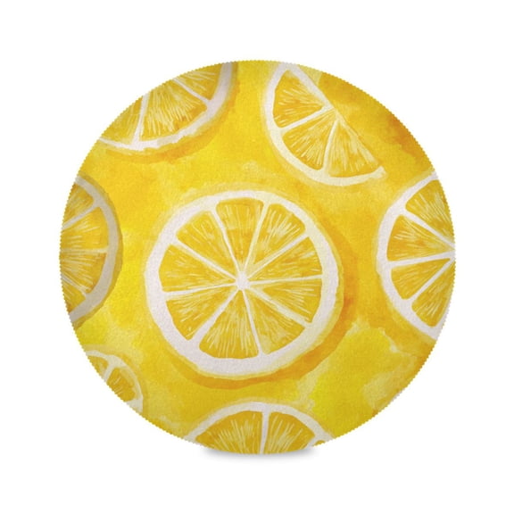 Round Placemats Set of 1 Heat Resistant Washable Kitchen Table Decorations 15.4in Retro Lemon Slice Pattern