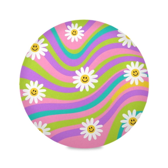 Round Placemats Set of 1 Heat Resistant Washable Kitchen Table Decorations 15.4in Smiling Daisy on Multicolor Background