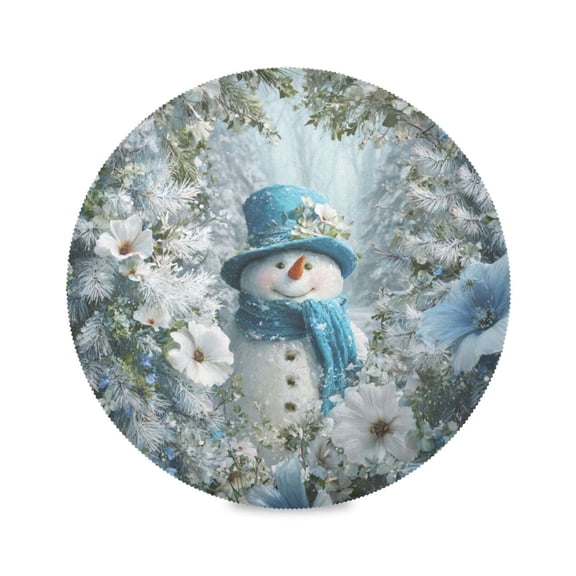 Round Placemats Set of 1 Heat Resistant Washable Kitchen Table Decorations 15.4in Snowman in The Frozen World
