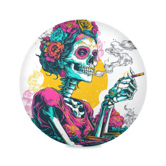 Round Placemats Set of 1 Heat Resistant Washable Kitchen Table Decorations 15.4in Surrealist Skeleton Queen