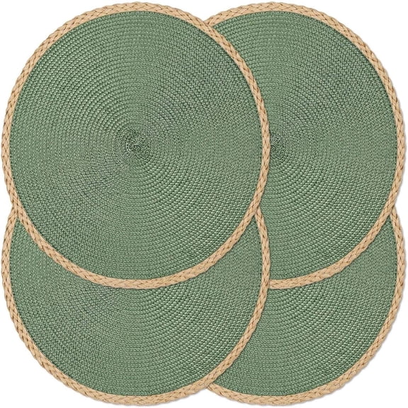Round Placemats Set of 4, 15 Inch Braided Hand Woven Table Mats, Heat Resistant Non-Slip Wipeable Place Mats for Kitchen Dining Use By Kilougeis