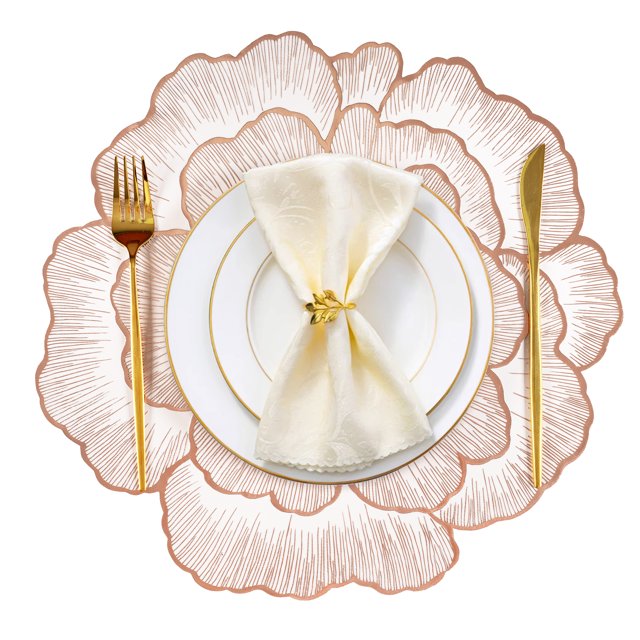 Round Placemats Set of 4, 15 inch PVC Vinyl Flower Placemats Washable