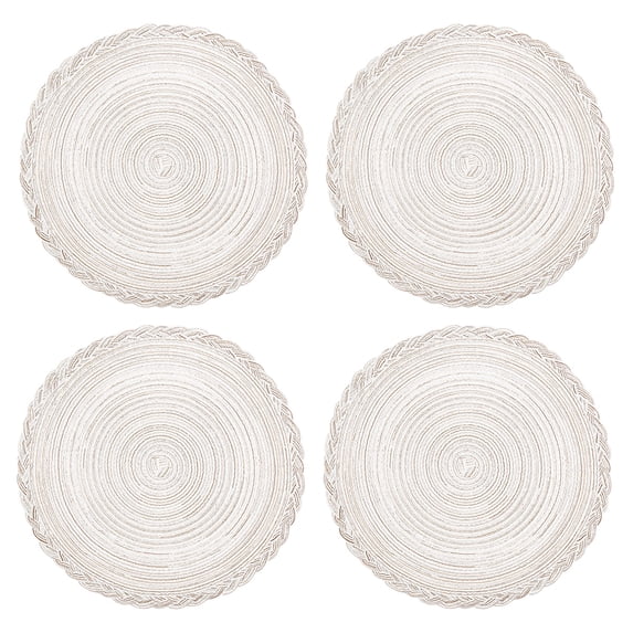 Round Placemats Set of 4 Braided Placemats Bordered for Dining Tables Wedding Holiday Partya - Beige flower