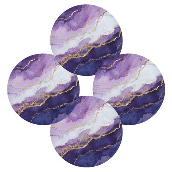 Round Placemats Set of 4 Heat Resistant Washable Kitchen Table Decorations 15.4in Abstract Dark Purple Marble