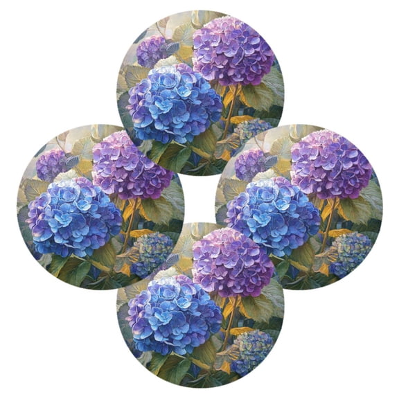 Round Placemats Set of 4 Heat Resistant Washable Kitchen Table Decorations 15.4in Beautiful Painting Of Hydrangeas