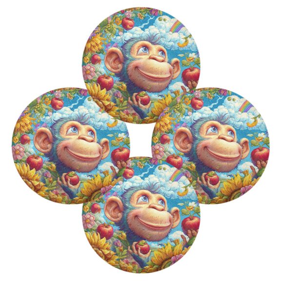 Round Placemats Set of 4 Heat Resistant Washable Kitchen Table Decorations 15.4in Blue Monkey in The Garden