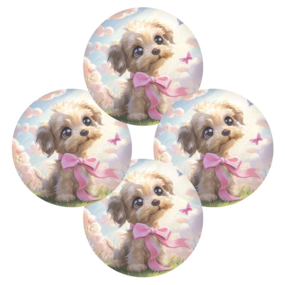 Round Placemats Set of 4 Heat Resistant Washable Kitchen Table Decorations 15.4in Cartoon Long-haired Teddy