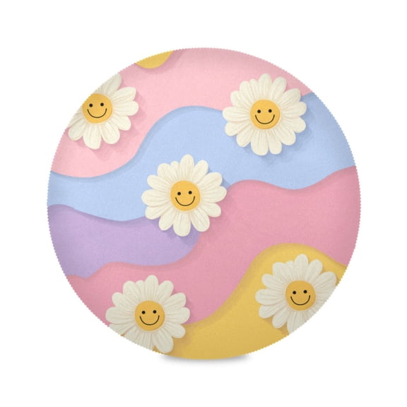 Round Placemats Set of 4 Heat Resistant Washable Kitchen Table Decorations 15.4in Cute Adorable Smiling Daisies