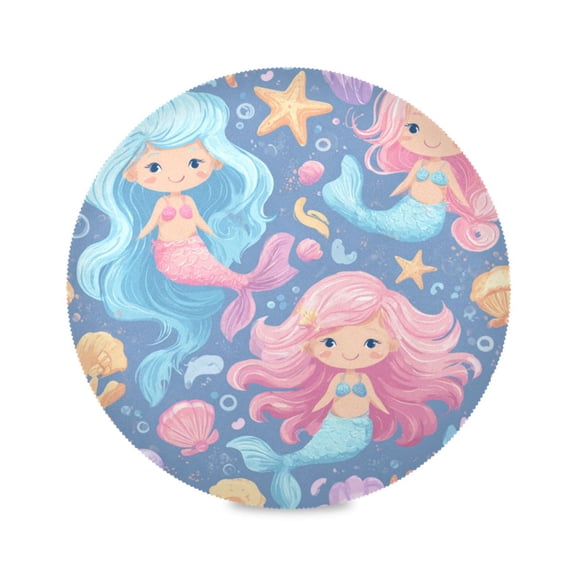 Round Placemats Set of 4 Heat Resistant Washable Kitchen Table Decorations 15.4in Cute Little Mermaids