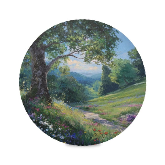 Round Placemats Set of 4 Heat Resistant Washable Kitchen Table Decorations 15.4in Flower-covered Forest Paths