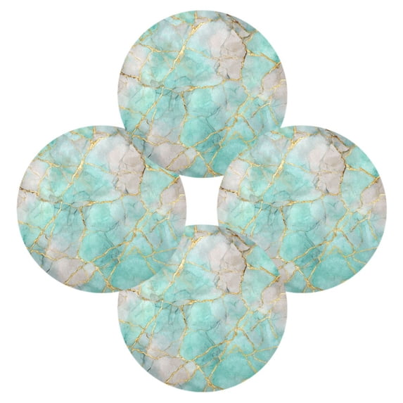 Round Placemats Set of 4 Heat Resistant Washable Kitchen Table Decorations 15.4in Light Green Gold Marble Pattern