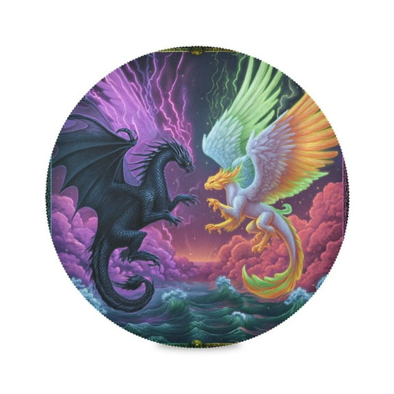 Round Placemats Set of 4 Heat Resistant Washable Kitchen Table Decorations 15.4in Magic Dragon Game Card