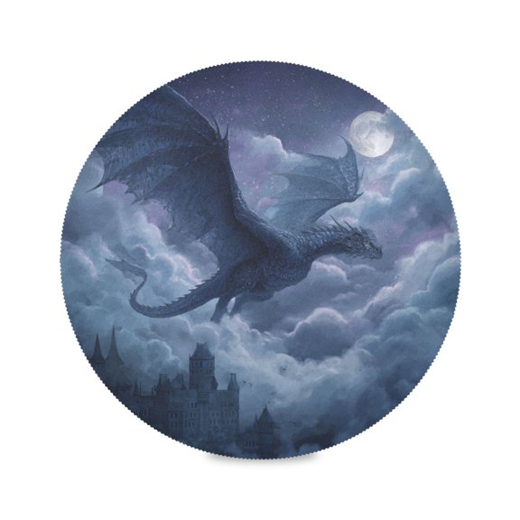 Round Placemats Set of 4 Heat Resistant Washable Kitchen Table Decorations 15.4in Magic Dragon Guardian
