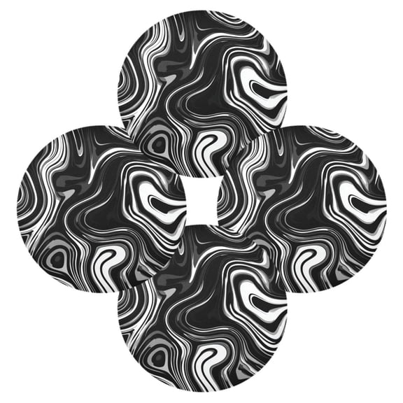 Round Placemats Set of 4 Heat Resistant Washable Kitchen Table Decorations 15.4in Matte Black Flowing Lines