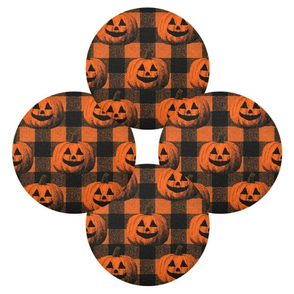 Round Placemats Set of 4 Heat Resistant Washable Kitchen Table Decorations 15.4in Orange Striped Smiley Pumpkins