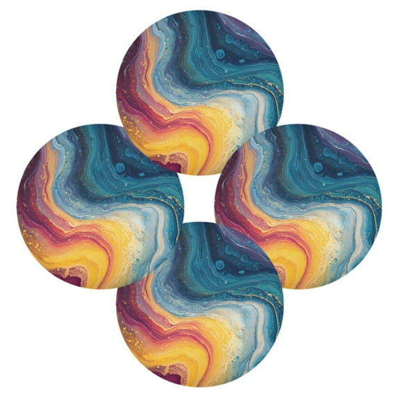 Round Placemats Set of 4 Heat Resistant Washable Kitchen Table Decorations 15.4in Rainbow-colored Sinuous Marble