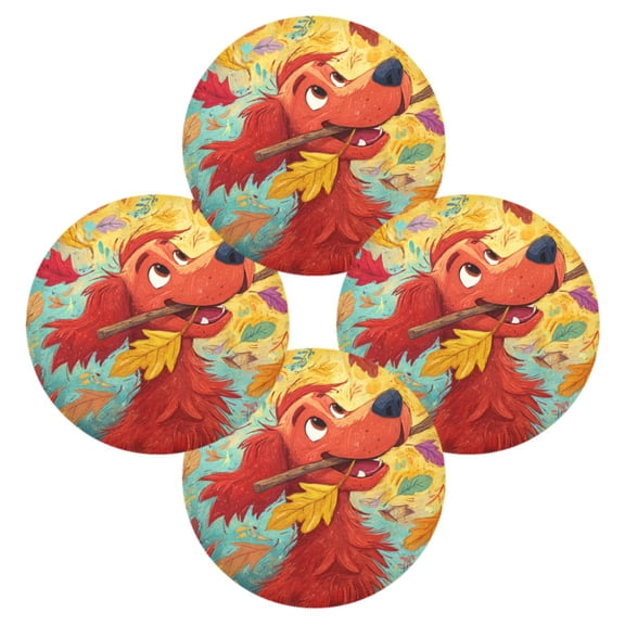 Round Placemats Set of 4 Heat Resistant Washable Kitchen Table Decorations 15.4in Red Golden Retriever