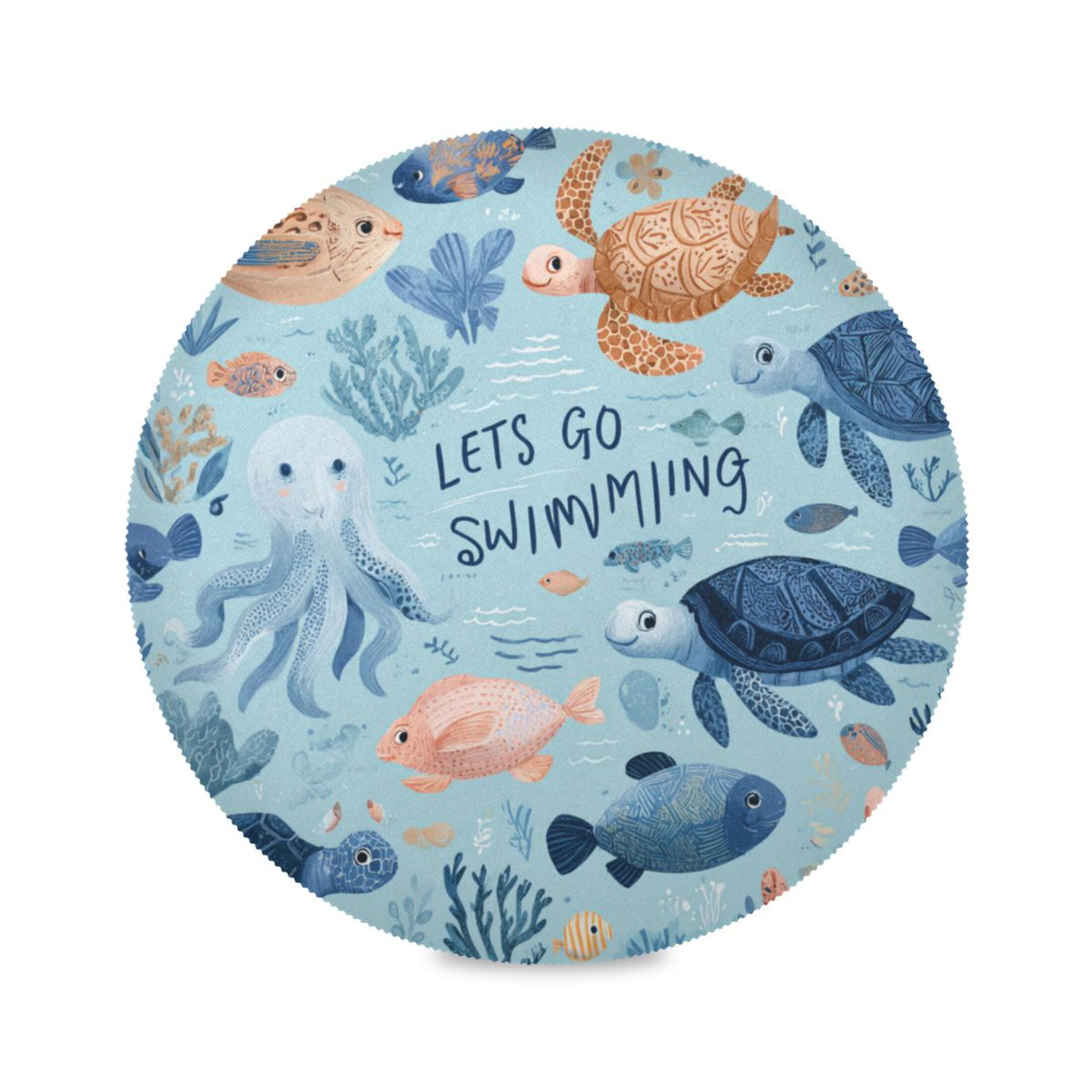Round Placemats Set of 4 Heat Resistant Washable Kitchen Table Decorations 15.4in Sea Creatures ...