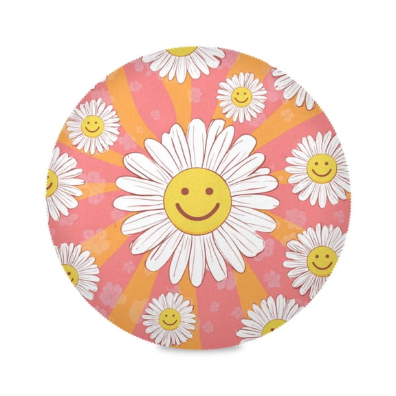 Round Placemats Set of 4 Heat Resistant Washable Kitchen Table Decorations 15.4in Smiley Face on Orange Background