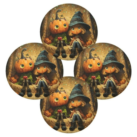 Round Placemats Set of 4 Heat Resistant Washable Kitchen Table Decorations 15.4in Whimsical Pumpkin