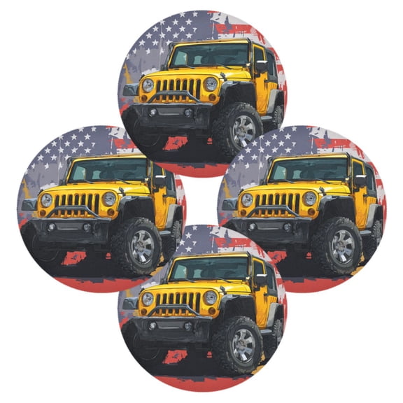 Round Placemats Set of 4 Heat Resistant Washable Kitchen Table Decorations 15.4in Yellow Jeep Car Pattern