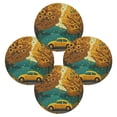 thumbnail image 1 of Round Placemats Set of 4 Heat Resistant Washable Kitchen Table Decorations 15.4in Yellow Vintage Sedan, 1 of 7