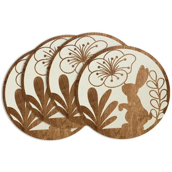 Round Placemats Set of 4,Hemp Cloth Table mats, 14 inch, Washable Fabric Dining Placemat (Beige,C)