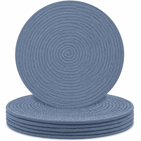 Round Placemats Cotton Rope Woven 13 inch Set of 6 Non Slip Heat Resistant Blue Farmhouse Table Mat