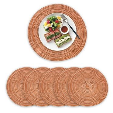 Round Placemats Set of 6, Cotton Woven Placemat Heat-Resistant Non-Slip Washable Table Mats for Dining Table,orange,orange,11cm，G35902