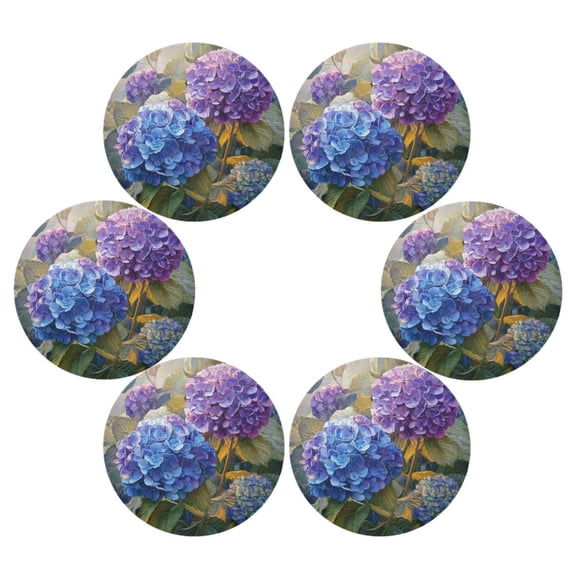 Round Placemats Set of 6 Heat Resistant Washable Kitchen Table Decorations 15.4in Beautiful Painting Of Hydrangeas