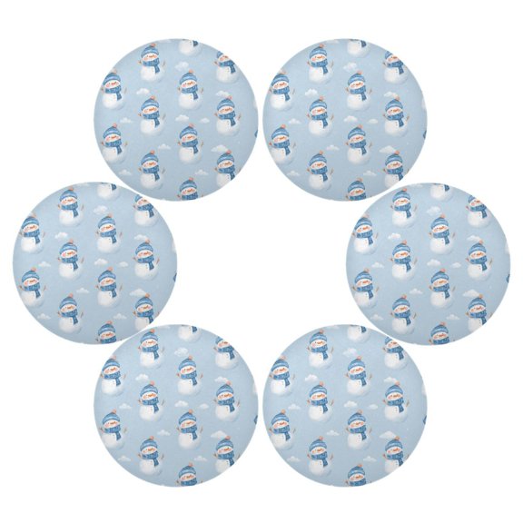 Round Placemats Set of 6 Heat Resistant Washable Kitchen Table Decorations 15.4in Blue Scarf Snowmen
