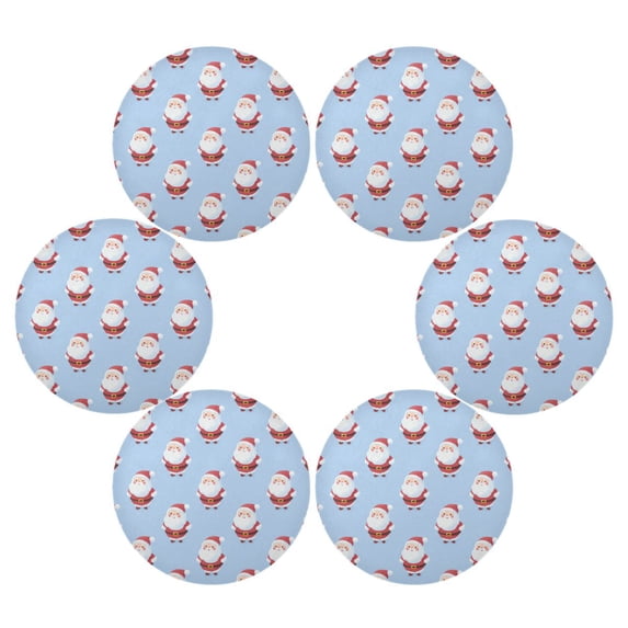 Round Placemats Set of 6 Heat Resistant Washable Kitchen Table Decorations 15.4in Cartoon Santa Claus Tile Pattern
