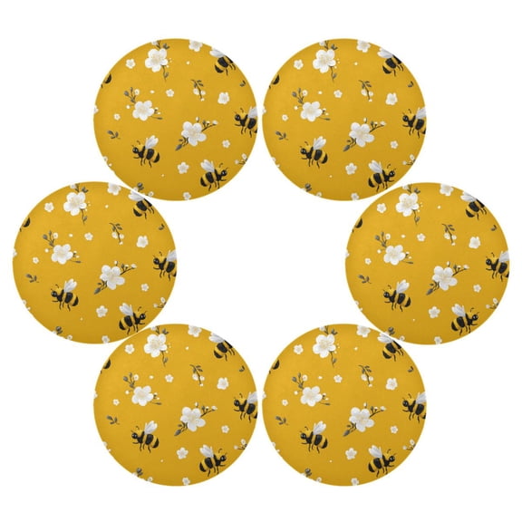 Round Placemats Set of 6 Heat Resistant Washable Kitchen Table Decorations 15.4in Cute Cartoon Bees