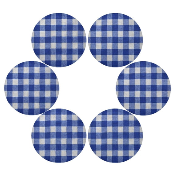 Round Placemats Set of 6 Heat Resistant Washable Kitchen Table Decorations 15.4in Deep Blue Checkered