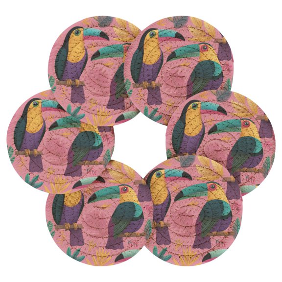 Round Placemats Set of 6 Heat Resistant Washable Kitchen Table Decorations 15.4in Digital Illustration Of Cute Toucans