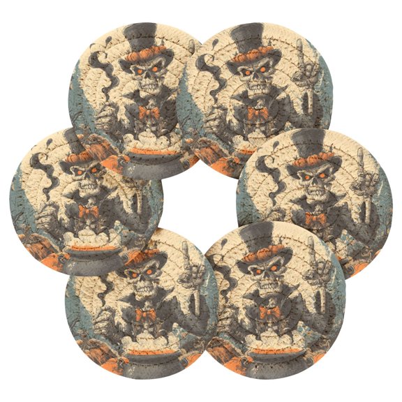 Round Placemats Set of 6 Heat Resistant Washable Kitchen Table Decorations 15.4in Evil Skeleton Wizard