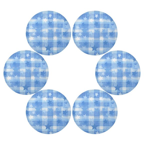 Round Placemats Set of 6 Heat Resistant Washable Kitchen Table Decorations 15.4in Gentle Blue Stars