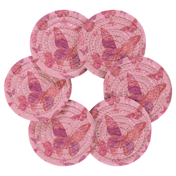 Round Placemats Set of 6 Heat Resistant Washable Kitchen Table Decorations 15.4in Glittering Sequin Butterfly