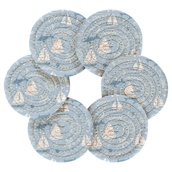Round Placemats Set of 6 Heat Resistant Washable Kitchen Table Decorations 15.4in Light Blue Marine Animal Design