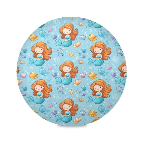 Round Placemats Set of 6 Heat Resistant Washable Kitchen Table Decorations 15.4in Little Mermaids and Seashells