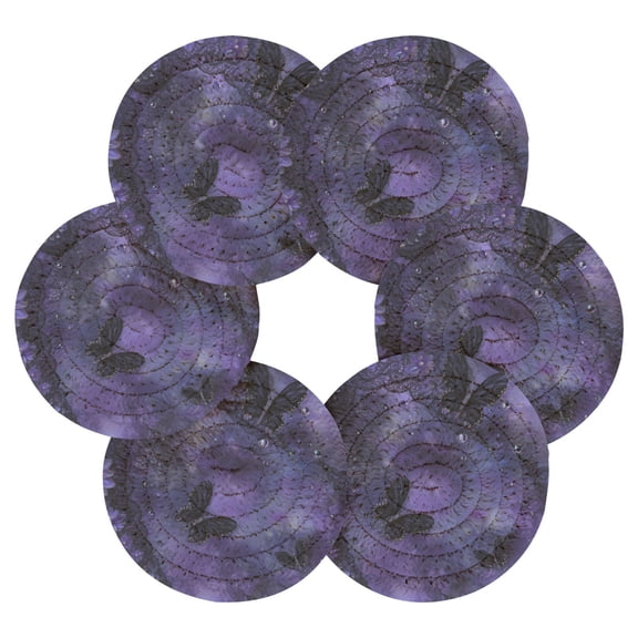 Round Placemats Set of 6 Heat Resistant Washable Kitchen Table Decorations 15.4in Mysterious Flowerbed and Butterflies