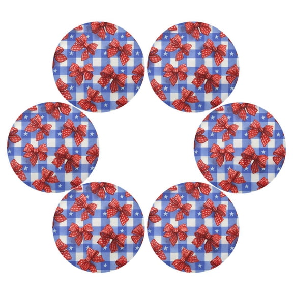 Round Placemats Set of 6 Heat Resistant Washable Kitchen Table Decorations 15.4in Retro Red Polka Dot Bows