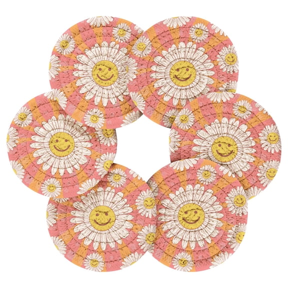 Round Placemats Set of 6 Heat Resistant Washable Kitchen Table Decorations 15.4in Smiley Face on Orange Background