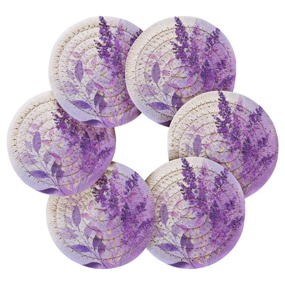 Round Placemats Set of 6 Heat Resistant Washable Kitchen Table Decorations 15.4in Watercolor Lavender Clip Art
