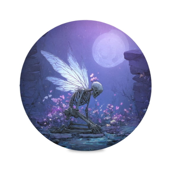Round Placemats Set of 6 Heat Resistant Washable Kitchen Table Decorations 15.4in Winged Skullman