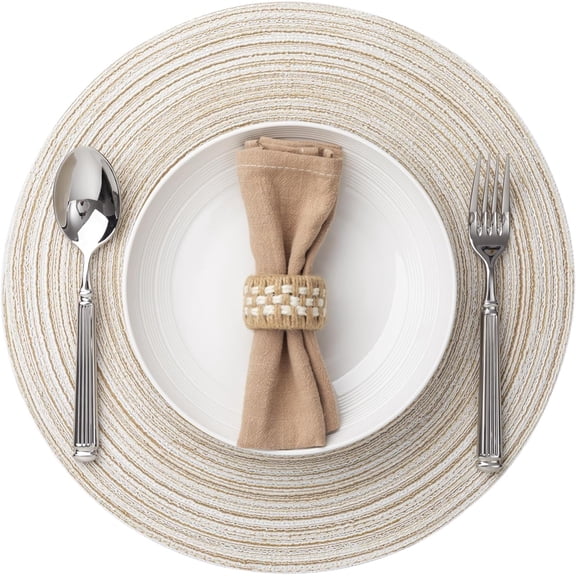 Round Placemats Set of 6 Woven Placemats Washable Braided Table Mats for Dining Table Heat Resistant Non-Slip Circle Place Mats(Beige)