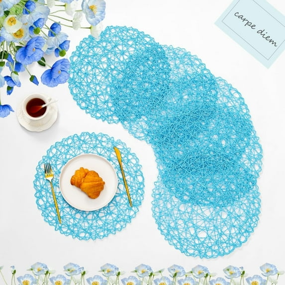 Round Placemats Set of 6 for Dining Table, 15 Inch Paper Woven Boho Decorative Circle Place Mat for Wedding Christmas Thanksgiving Day Holiday Dinner