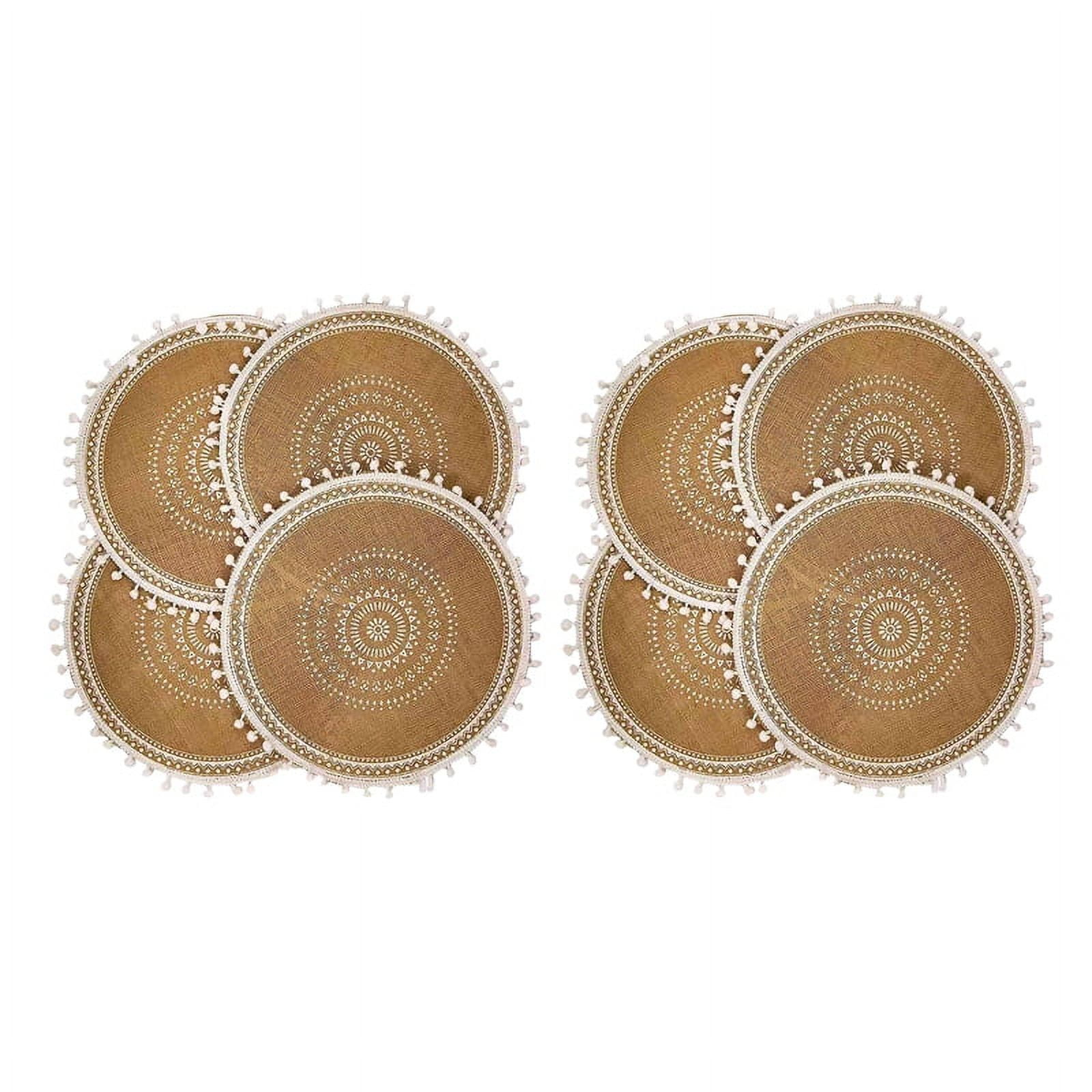 Round Placemats Set of 8,Boho Woven Table Mats with Pompom for Dining